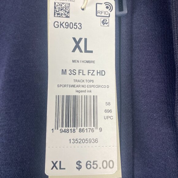 Adidas Men's Track Jacket XL M 3S FL FZ HD Legend Ink - Picture 6 of 9